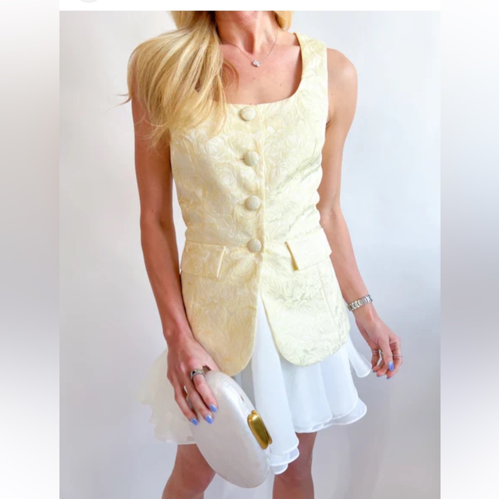 Amanda Uprichard Lilibet Floral Dress Vest with White Skirt Women’s Size Medium